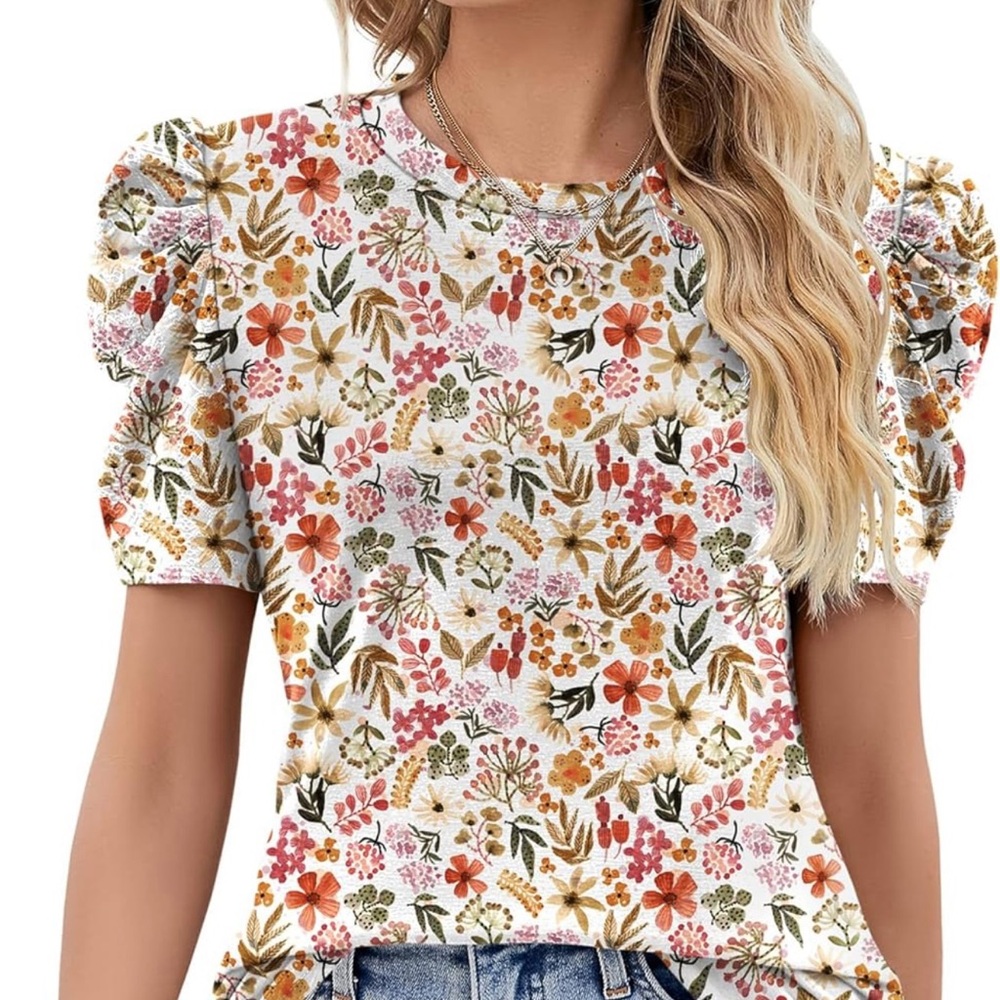 Ivicoer Puff Short Sleeve Shirt Blouse- Loose Fit